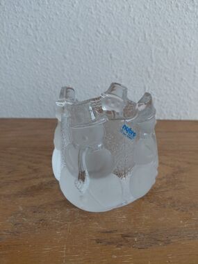 Nybro Sweden Crystal Glass Snowman Christmas Candle Holder Votive Tea Light
